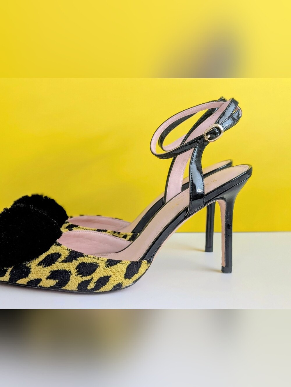 Kate Spade Leopard Pom Pom Ankle Strap Heels Size 8